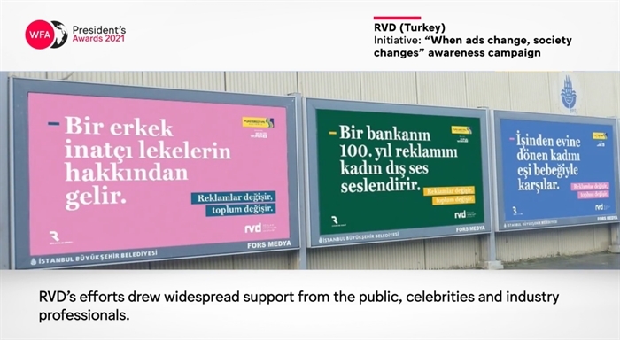 "Reklamlar Değişir Toplum Değişir" Kampanyası WFA Başkan Ödülü'nü Aldı.